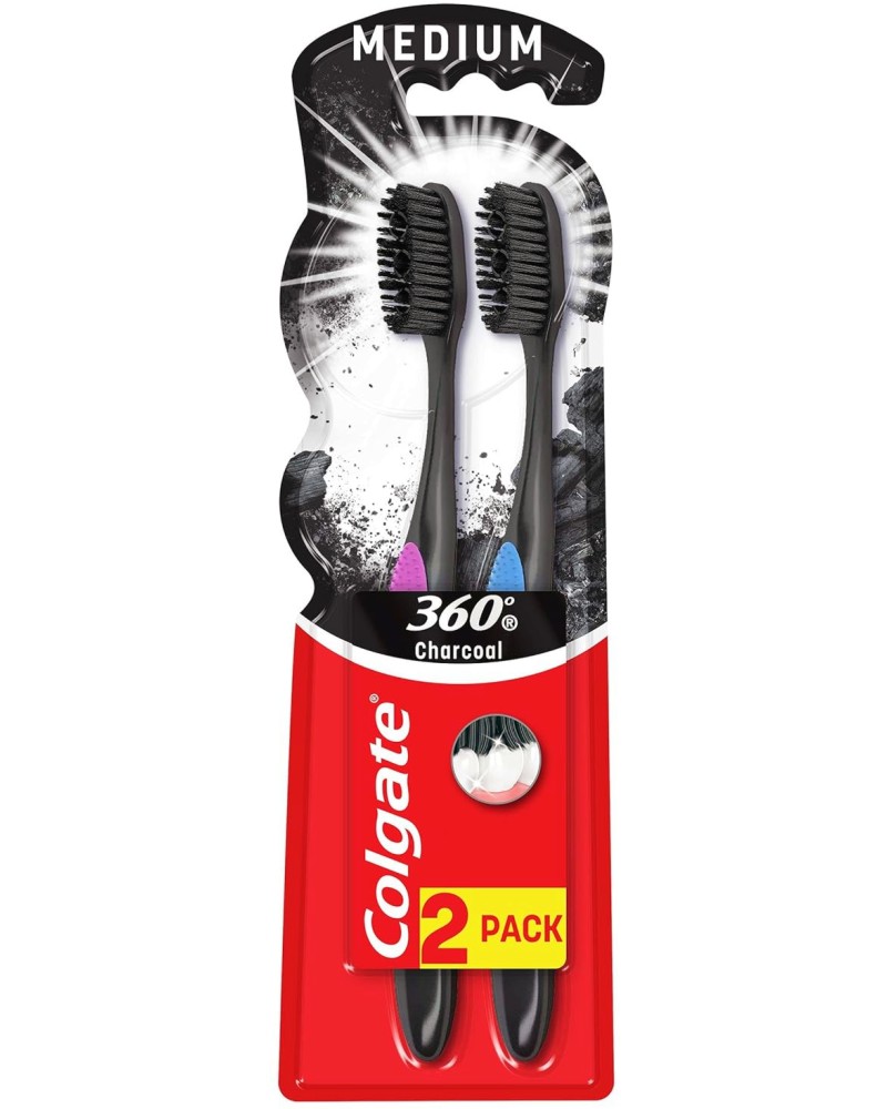 Colgate 360 Charcoal Toothbrush Medium - 2         - 