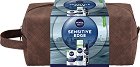 Подаръчен комплект с несесер Nivea Men Sensitive Edge - Гел за бръснене, балсам за след бръснене и спрей дезодорант от сериите Sensitive и Black & White Invisible - продукт