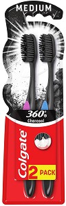 Colgate 360 Charcoal Toothbrush Medium - 2         - 