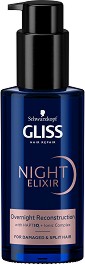 Gliss Night Elixir Overnight Reconstruction - Нощен еликсир за увредена коса с цъфтящи краища - продукт